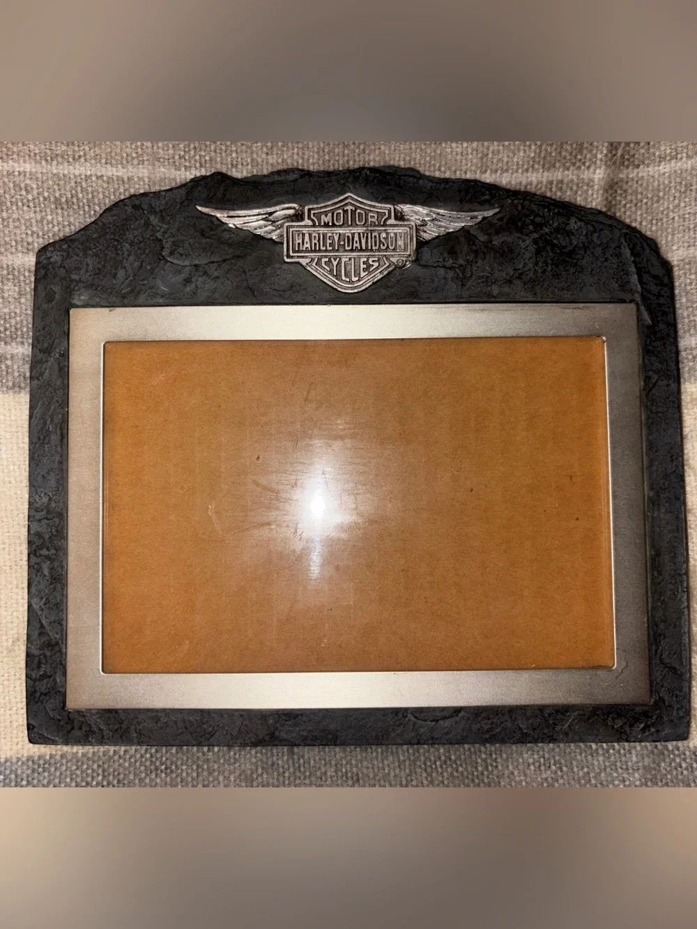 VTG Harley Davidson Photo Frame Metal & Stone Slate Style For 4 X 6